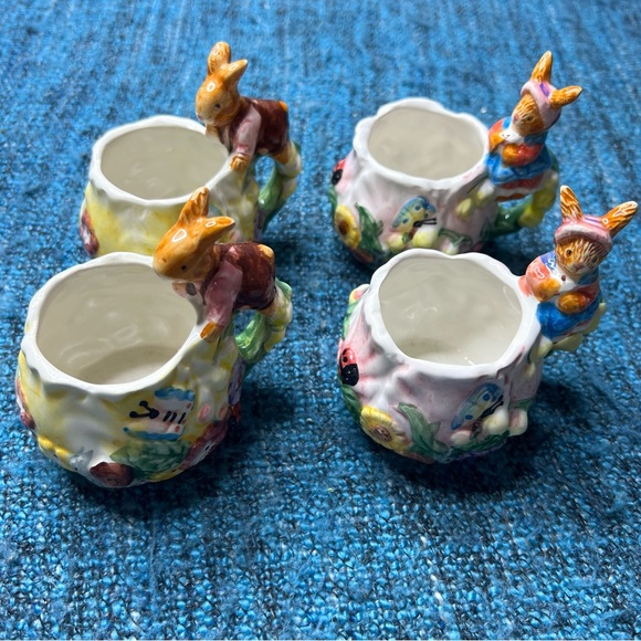 Vintage Merc Asia 1999 Garden Party Ceramic Tea Cups Bunny Rabbit Floral - Picture 3 of 9